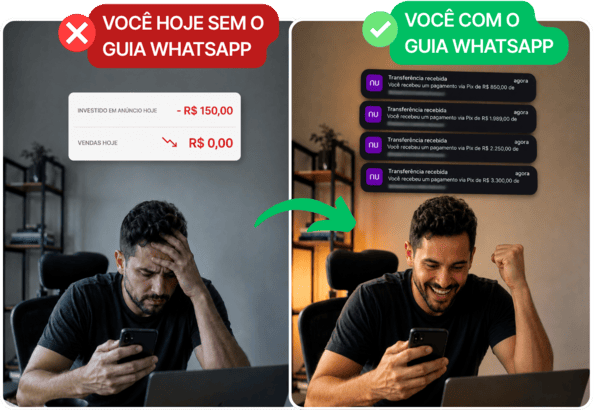 Antes e depois de usar o Guia do WhatsApp que Vende